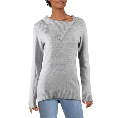 

Женский серый вязаный пуловер с отделкой в рубчик Motive, топ  BHFO 5557, Heather grey