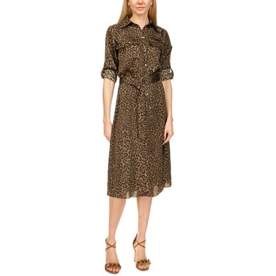 Женское платье-рубашка миди с зеленым воротником и поясом MICHAEL Michael Kors XS BHFO 3220
