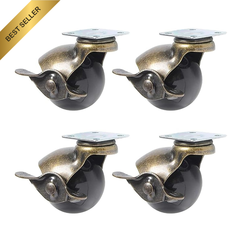 (4 Pieces) 2 Inch Bronze PP Earth Wheel with Brake, Furniture Sofa Wheels, Spher