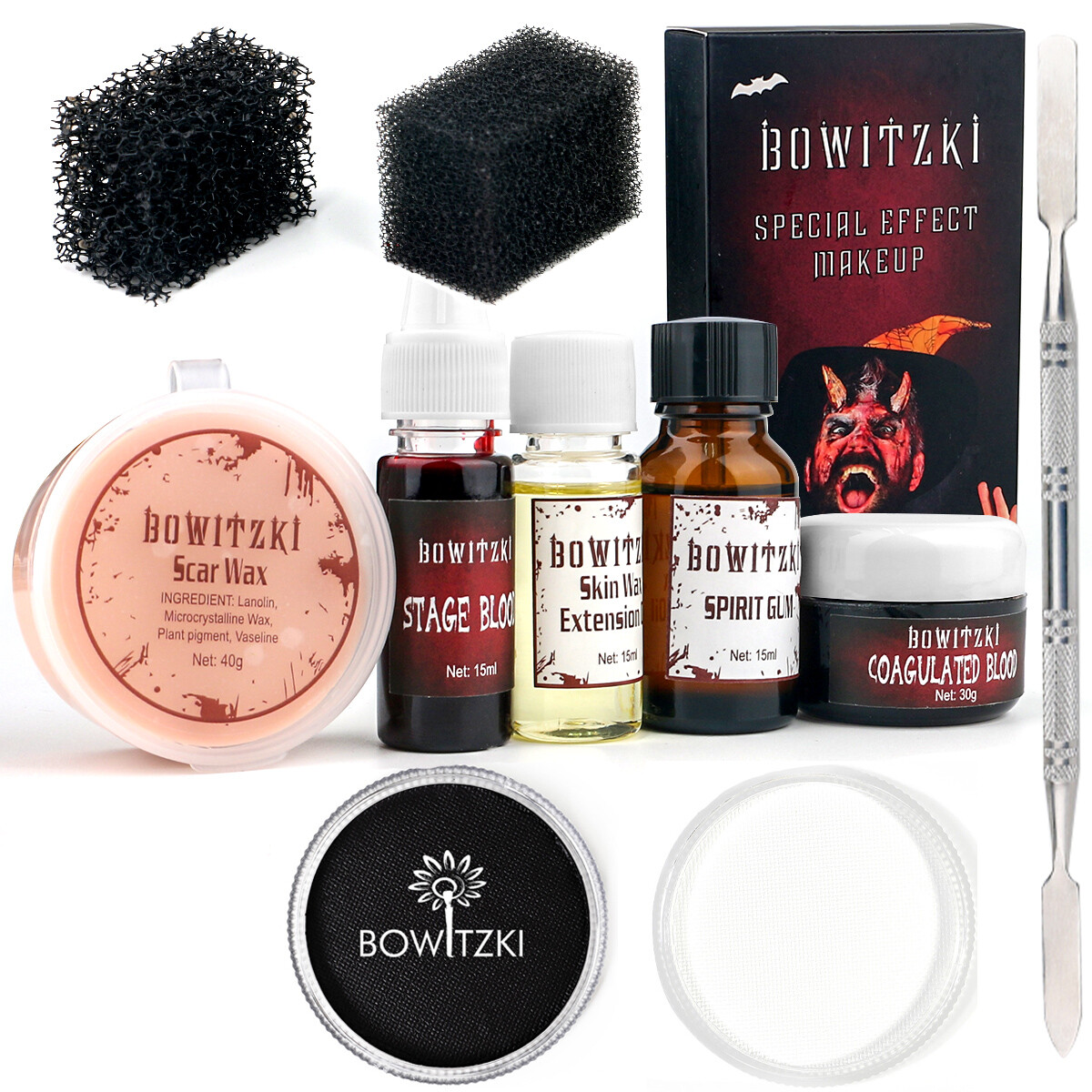 Demonic Special Effects SFX Halloween Makeup Kit Black White Face Paint Scar Wax