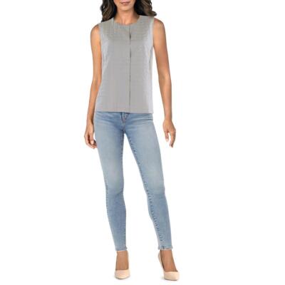 Eileen Fisher Womens Ivory Quilted Silk Button Down Casual Vest Top L BHFO 4569