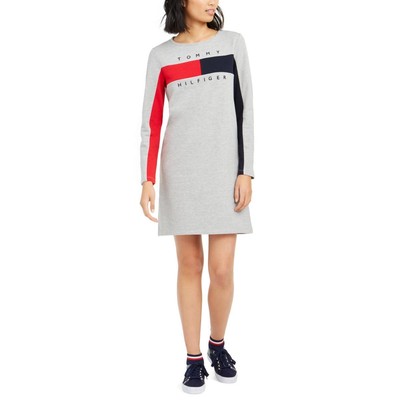 

Tommy Hilfiger Denim Женское серое дневное платье-футболка с мини-логотипом  BHFO 6948, Grey