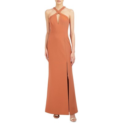 BCBGMAXAZRIA Женское оранжевое вечернее платье с перекрестным вырезом на шее 12 BHFO 7585