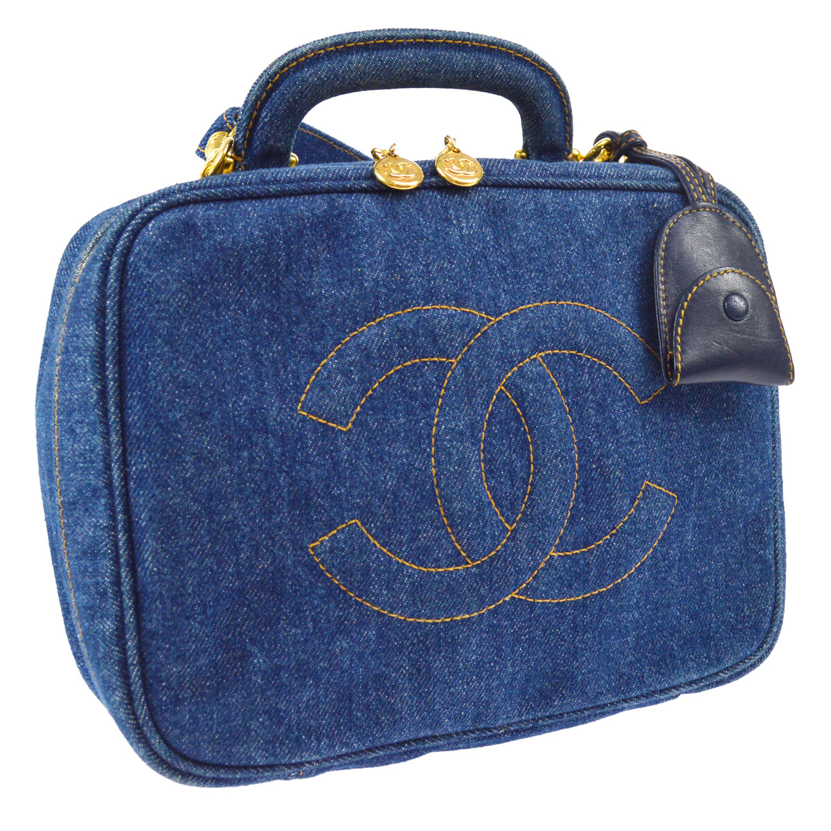 CHANEL ブルーキルティングバッグ Chanel Blue Denim Timeless Lunch Box Vanity 24 2way Handbag