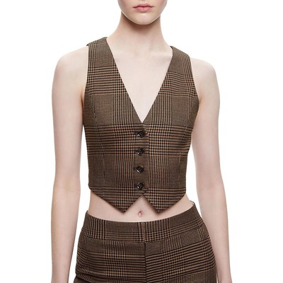 Укороченный жилет для формального костюма Alice and Olivia Womens Donna Brown с v-образным вырезом 10 BHFO 5009