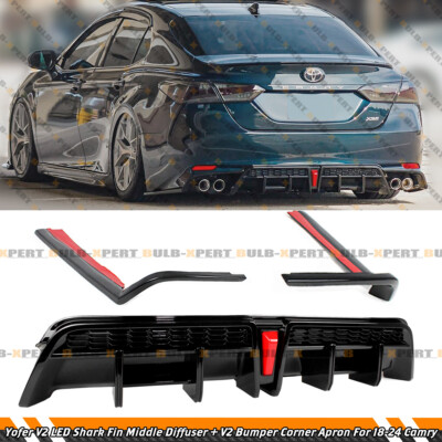 For 18-24 Camry SE XSE Yofer Gloss Black LED Rear Diffuser + V2 Corner Extension