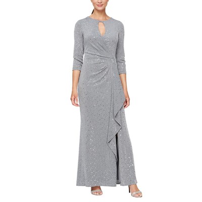 

Alex Evenings Womens Silver Metallic Maxi Evening Dress Plus  BHFO 3719, Pewter