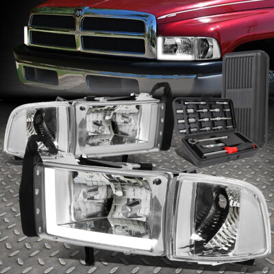 ДЛЯ 94-02 DODGE RAM LED DRL ХРОМИРОВАННЫЙ КОРПУС ПРОЗРАЧНЫЕ УГЛОВЫЕ ФАРЫ + НАБОР ИНСТРУМЕНТОВ