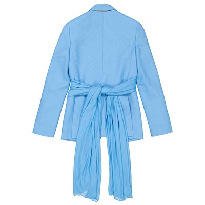 Pre-owned Burberry Ladies Blue Topaz Jersey Sash Detail Wool Ramie Tailored Jacket, Brand