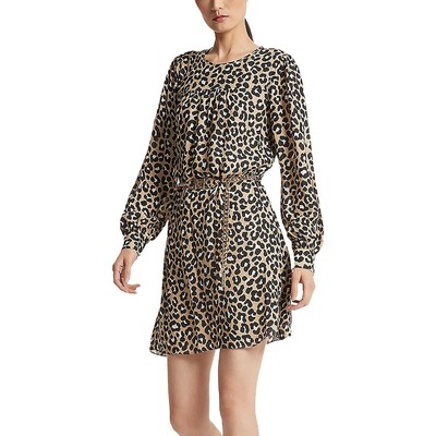 MICHAEL Michael Kors Женское бежевое мини-платье Cheetah с длинным рукавом S BHFO 4876