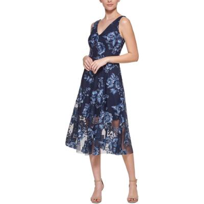 

Женское темно-синее свадебное платье миди Vince Camuto с цветочным принтом  BHFO 0250, Синий