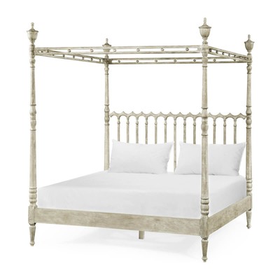 Greyed Oak Four Post Queen Bed