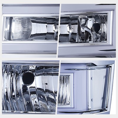 For 14-15 Silverado 1500 C-Shape LED DRL Sequential Turn Headlights Chrome/Clear