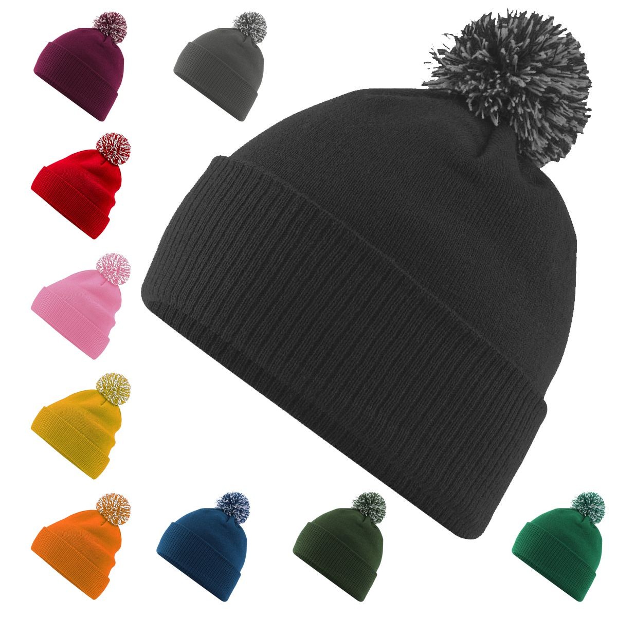 Bommelmütze Winter Strick-Mütze mit Umschlag oder als Slouch Beanie tragbar