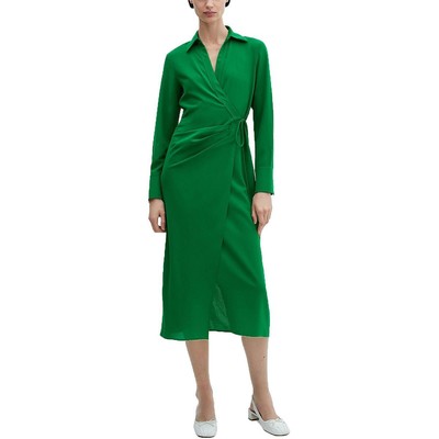Женское зеленое платье-рубашка миди с запахом MNG Womens Womens Green Wrap Shirtdress XS BHFO 4204