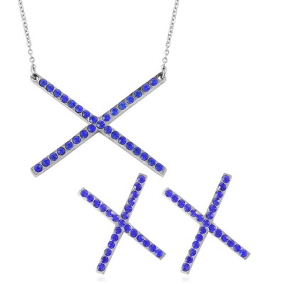 NIB $69.99 Sapphire Blue Austrian Crystal Earrings and Necklace (20 Inch)  O-34