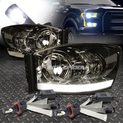 ЗАКОПЧЕННАЯ ФАРА + ПРОЗРАЧНЫЙ УГОЛ + DRL + БЕЛАЯ СВЕТОДИОДНАЯ СИСТЕМА 6000K ДЛЯ DODGE RAM 06-08