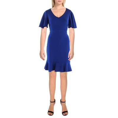Kasper Womens Blue Knit Flutter Sleeves Cocktail Sheath Dress Plus XL BHFO 1623