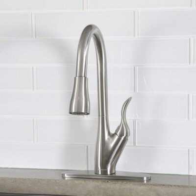 Commercial Kitchen Sink Faucet Satin Nickel Pull Down Sprayer Spring Mixer