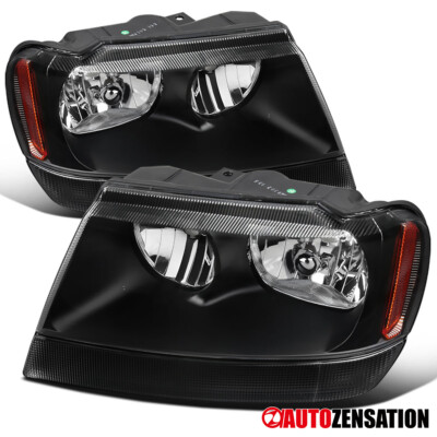 Fit 1999-2004 Jeep Grand Cherokee Black Headlights Assembly Left+Right 99-04