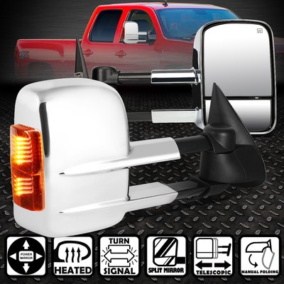 ДЛЯ 99-02 SILVERADO/SIERRA POWER + ЯНТАРНАЯ СИГНАЛЬНАЯ СВЕТОДИОДНАЯ ХРОМИРОВАННАЯ ПАРА БОКОВЫХ ЗЕРКАЛ ЗАДНЕГО ВИДА