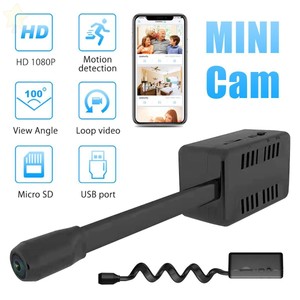 Compact HD mini camera with smartphone monitoring features.