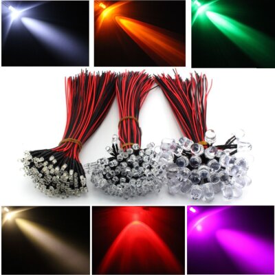 9V 12V 3mm 5mm 10mm Pre Wired LED Lamp Light Emitting Diode 11Colour 20cm Leds