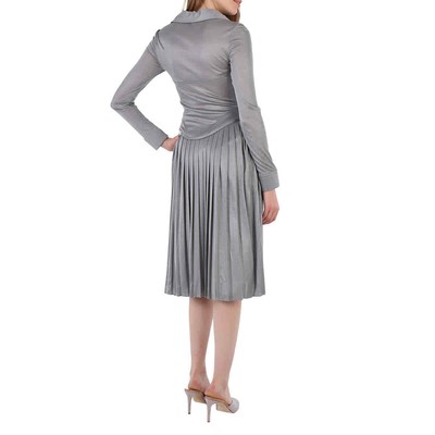 Pre-owned Burberry Grey Melange Marcella Pleated Jersey Corset Dress In Gray