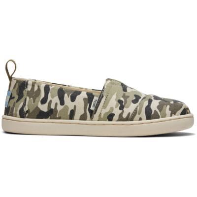 

Toms Girls Alpargata Туфли на плоской подошве Камуфляжные лоферы без шнуровки BHFO 0336, Dirt olive camouflage, Alpargata