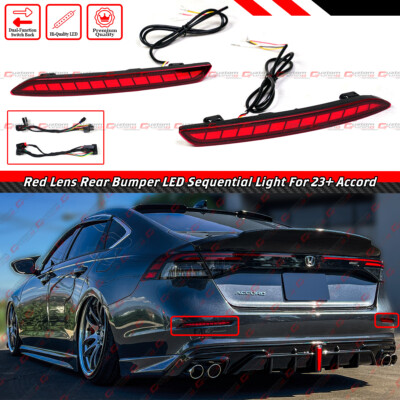 For 2023-26 Accord Red Lens Rear Bumper Dynamic Sequential LED Light Reflectors