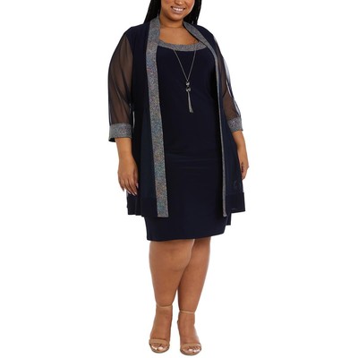R&M Richards Женское темно-синее иллюзионное платье-двойка длиной до колена плюс 20 Вт BHFO 9163