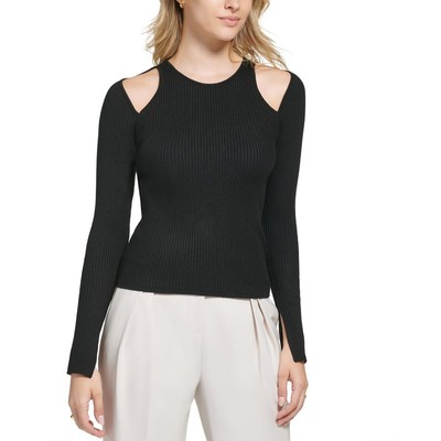 Calvin Klein Женский черный трикотаж в рубчик с длинным рукавом и открытыми плечами S BHFO 9119