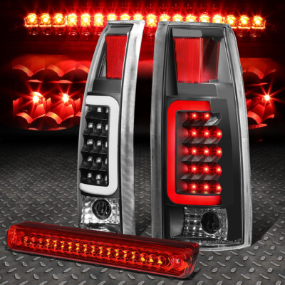 ЧЕРНЫЙ КОРПУС, ПРОЗРАЧНАЯ 3D СВЕТОДИОДНАЯ ЗАДНЯЯ ПАНЕЛЬ + КРАСНЫЙ 3-Й СТОП-СИГНАЛ ДЛЯ 88-00 CHEVY/GMC C/K