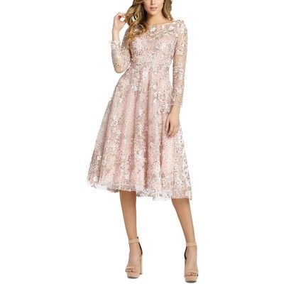 Женское розовое платье миди для коктейлей и вечеринок Mac Duggal 4 BHFO 3377