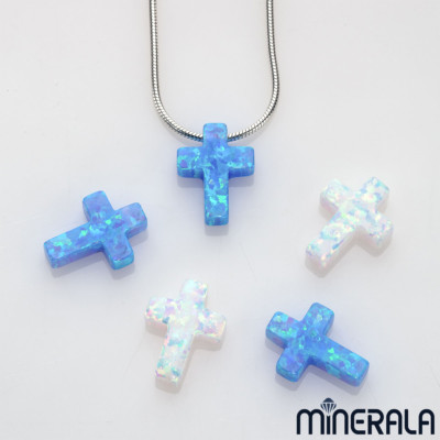 WHITE SKY BLUE SYNTHETIC LAB CREATED OPAL CROSS BEADS FULL DRILL PENDANT WP001EA