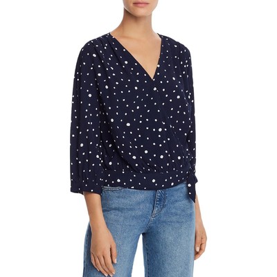 

Женская темно-синяя блузка в горошек Aqua с рукавами 3/4 и запахом  BHFO 0359, Navy/white