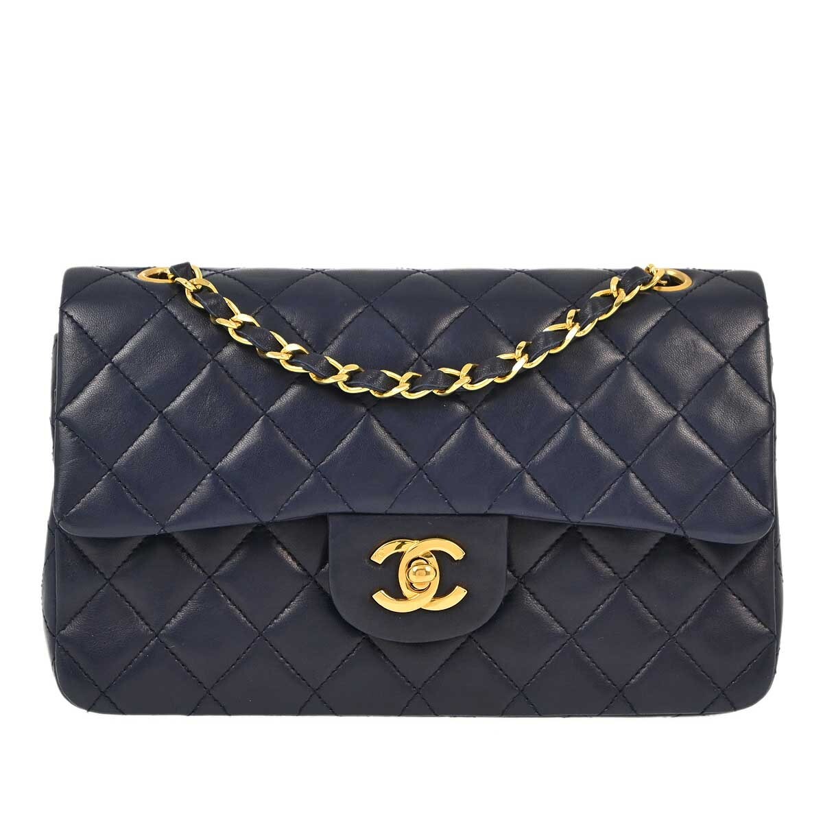 Chanel Navy Lambskin Small Classic Double Flap Shoulder Bag