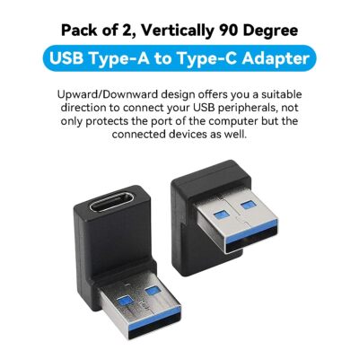 Herfair 90 Degree USB to USB C Adapter 2-Pack Right Angle USB-C Female to USB...