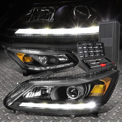 ДЛЯ 13-15 HONDA ACCORD 4-DR LED DRL-ПРОЕКТОР ДЛЯ ЧЕРНЫХ/ЯНТАРНЫХ ФАР + НАБОР ИНСТРУМЕНТОВ