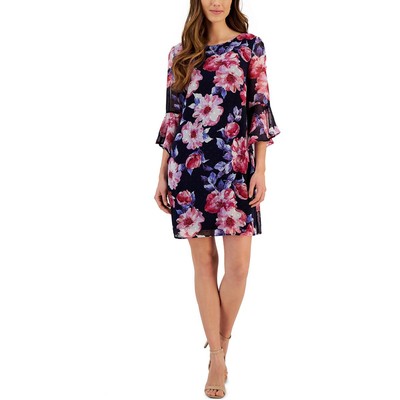 Связанное женское шифоновое платье-сорочка в темно-синий горошек 16 BHFO 8762