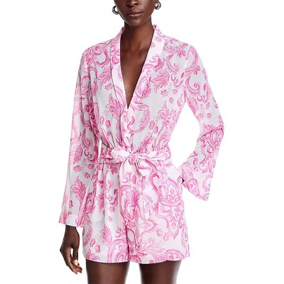 LAgence Womens Pink Floral Long Sleeve Wear to Work Romper 2 BHFO 9130