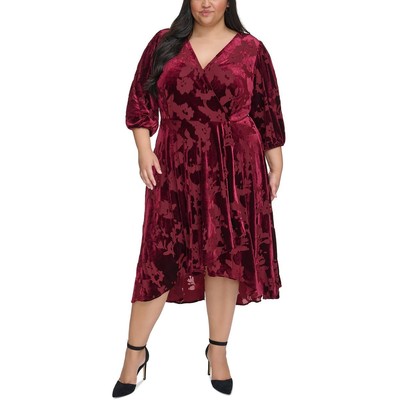 Женское красное бархатное платье с запахом до середины икры Calvin Klein Plus 22W BHFO 5038