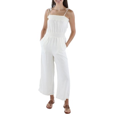 Женский льняной комбинезон Maronie цвета слоновой кости с завязками на плечах и широкими штанинами S BHFO 9355