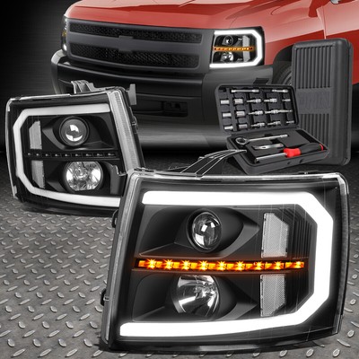 ДЛЯ 07-14 SILVERADO LED DRL ПОСЛЕДОВАТЕЛЬНЫЕ ЧЕРНЫЕ ПРОЗРАЧНЫЕ ПРОЕКТОРНЫЕ ФАРЫ + НАБОР ИНСТРУМЕНТОВ