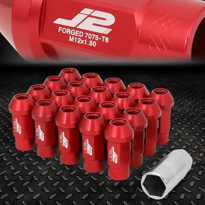 J2 ENGINEERING 7075 АЛЮМИНИЙ M12X1.5 20ШТ 50 ММ ГАЙКИ С ОТКРЫТЫМ КОНЦОМ + АДАПТЕР КРАСНЫЙ