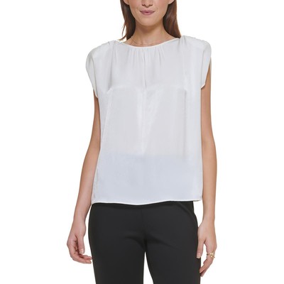 Женская атласная блузка с круглым вырезом цвета слоновой кости DKNY XS BHFO 9982