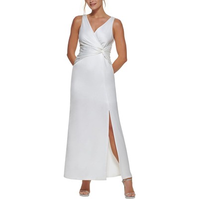 Женское атласное макси-платье без рукавов цвета слоновой кости DKNY 4 BHFO 7802