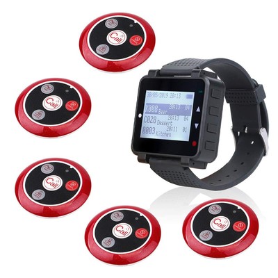 T128 Restaurant Pager System,Smart Button,Max 500,Wrist Pager,5 4-Key Help Al...