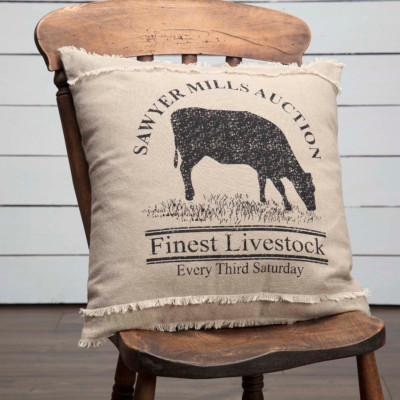 SAWYER MILL Charcoal Cow Farmhouse PILLOW 18x18 Country Primitive 100% Cotton 