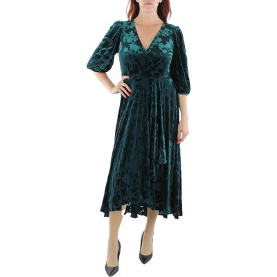 Женское зеленое бархатное платье Calvin Klein с V-образным вырезом и высокой талией на запах 2 BHFO 6732